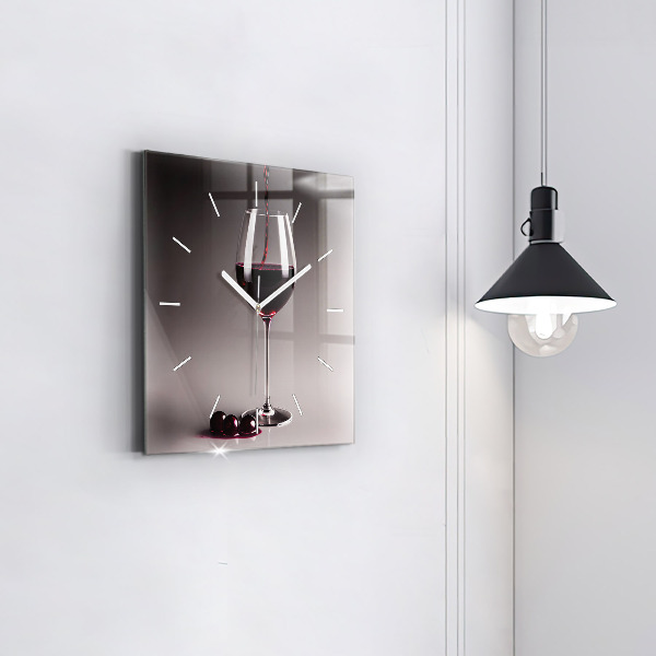 Square wall clock A glass of red wine