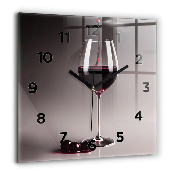 Square wall clock A glass of red wine