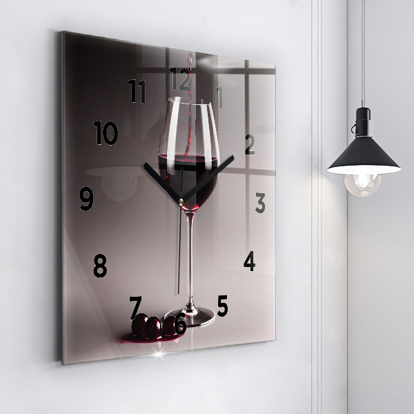 Square wall clock A glass of red wine