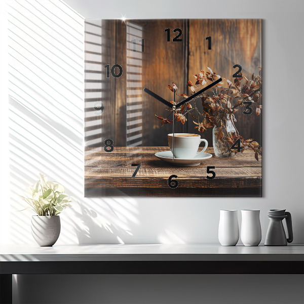 Square wall clock A cup of coffee