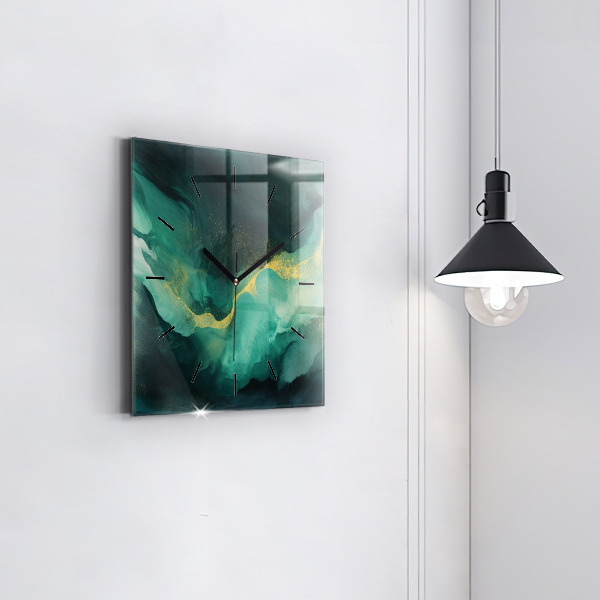 Square wall clock Green marble