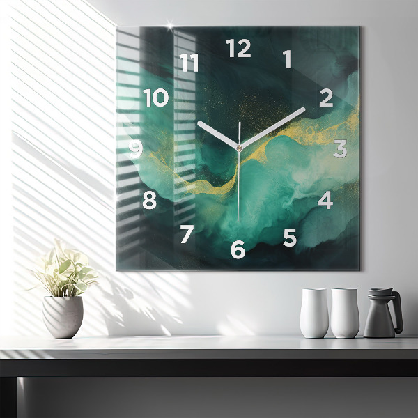 Square wall clock Green marble