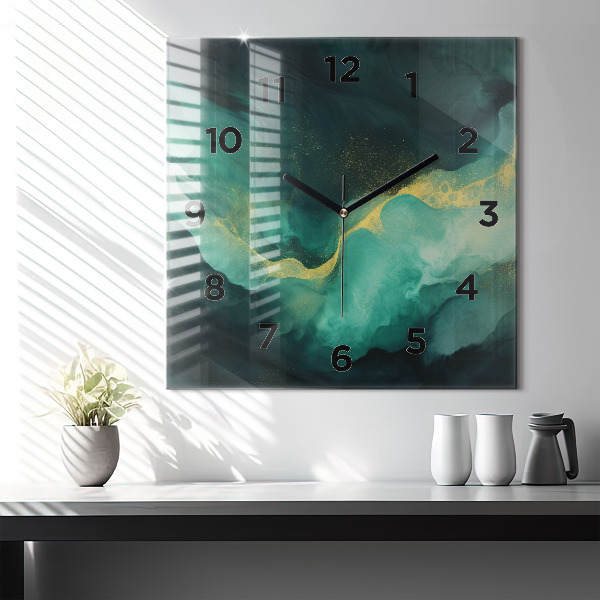 Square wall clock Green marble