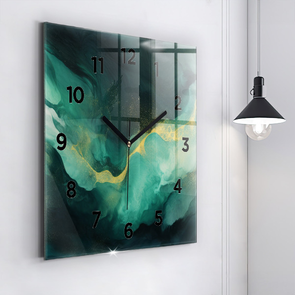 Square wall clock Green marble