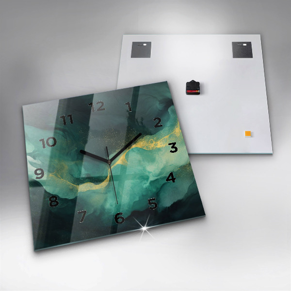 Square wall clock Green marble
