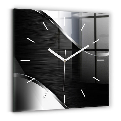 Square wall clock Black and silver lines