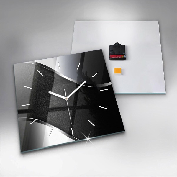 Square wall clock Black and silver lines