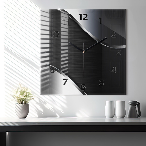 Square wall clock Black and silver lines