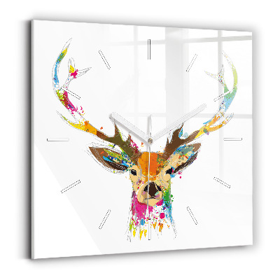 Square wall clock Colorful deer head