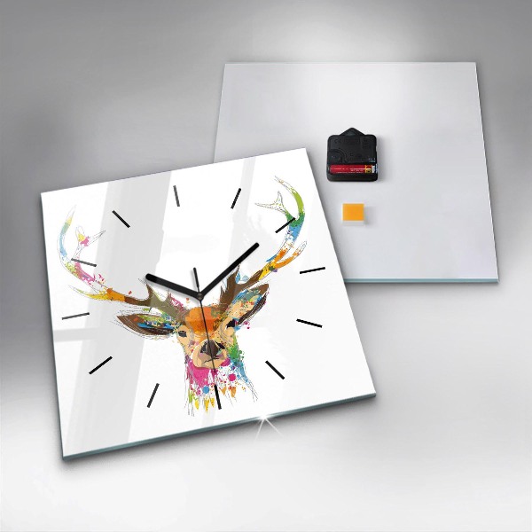Square wall clock Colorful deer head