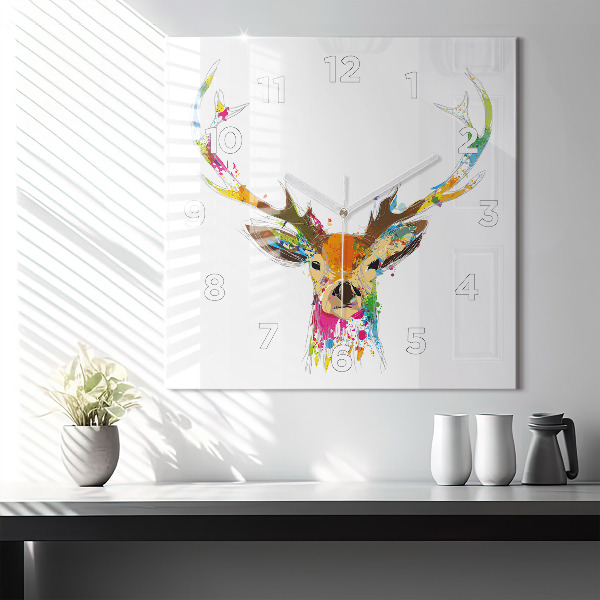 Square wall clock Colorful deer head
