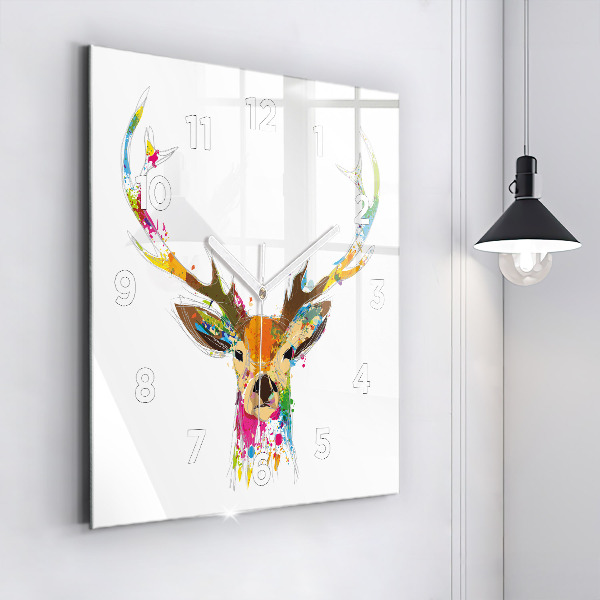 Square wall clock Colorful deer head