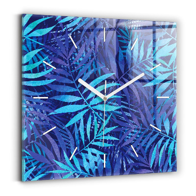 Square wall clock Blue leaves
