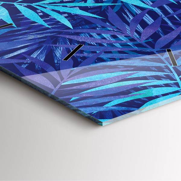 Square wall clock Blue leaves