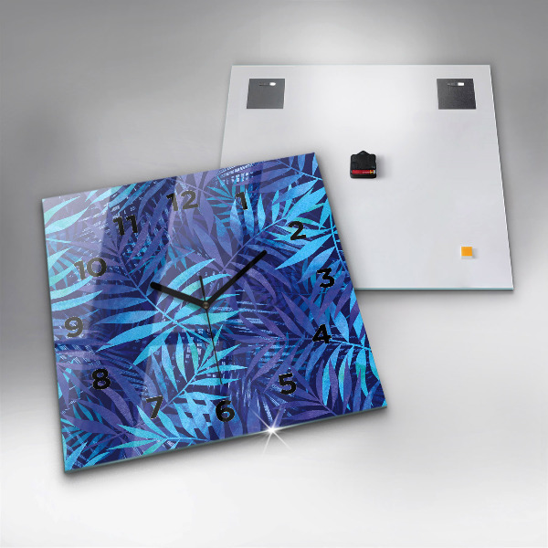 Square wall clock Blue leaves