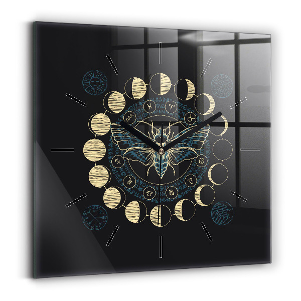 Square wall clock Moon Phases and Insect