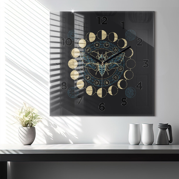 Square wall clock Moon Phases and Insect
