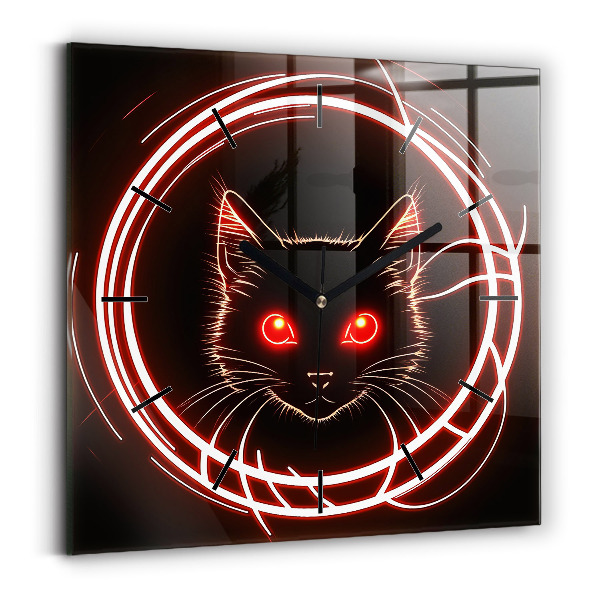 Square wall clock Cat with red eyes