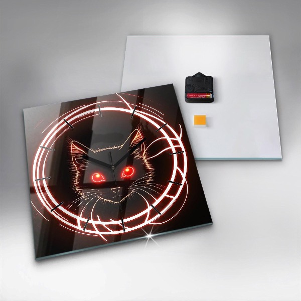 Square wall clock Cat with red eyes