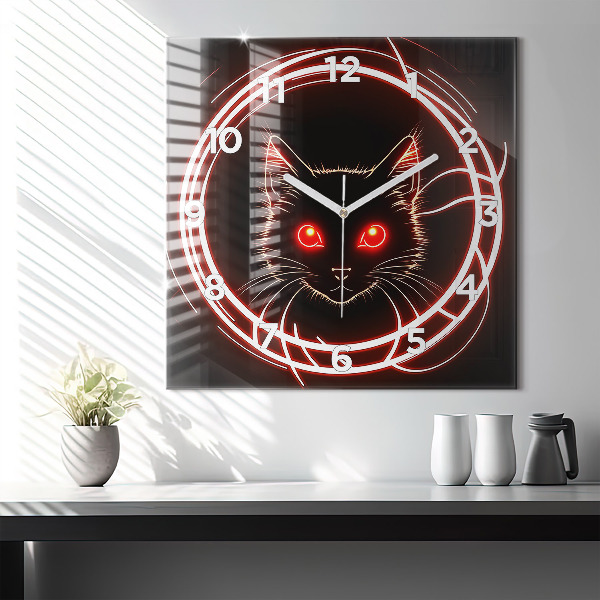 Square wall clock Cat with red eyes