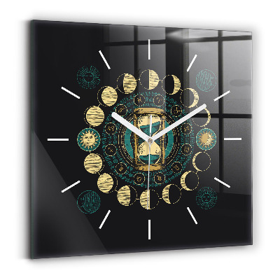 Square wall clock Moon phases and hourglass
