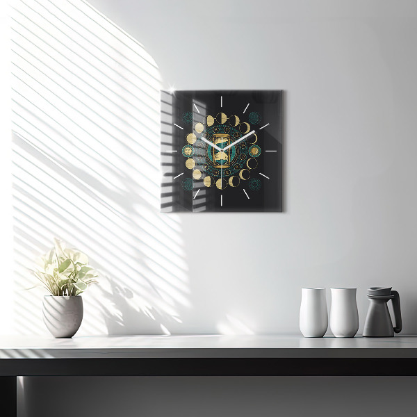 Square wall clock Moon phases and hourglass