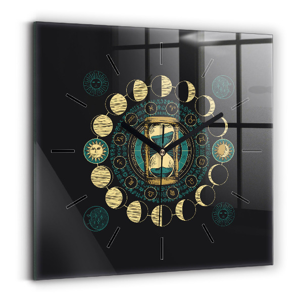 Square wall clock Moon phases and hourglass