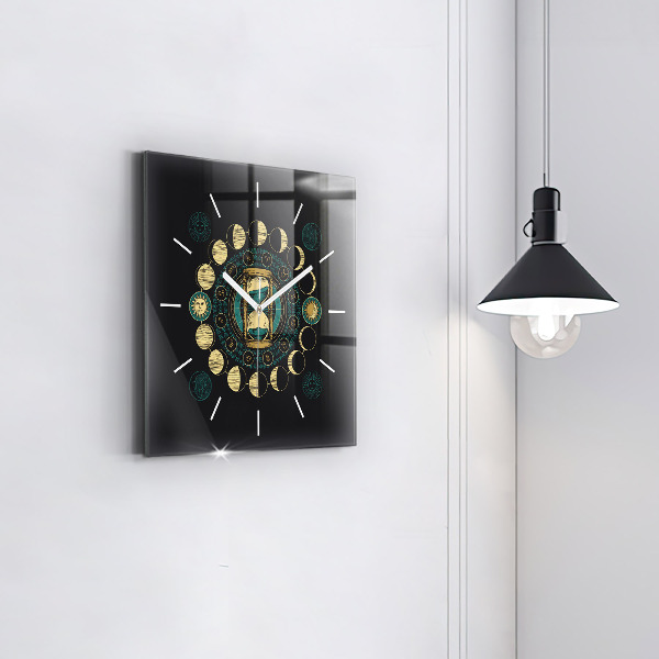 Square wall clock Moon phases and hourglass
