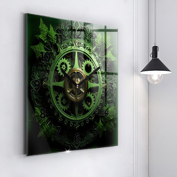 Square wall clock Green mechanism