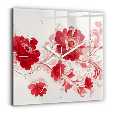 Square wall clock Red flowers