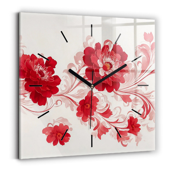 Square wall clock Red flowers