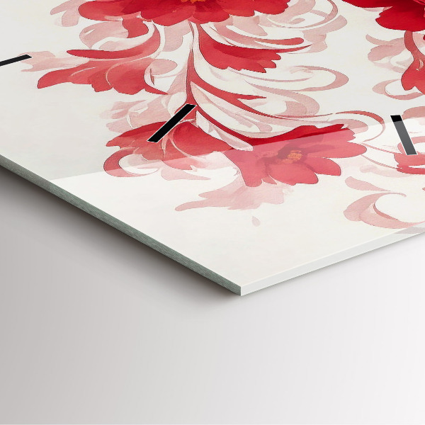 Square wall clock Red flowers