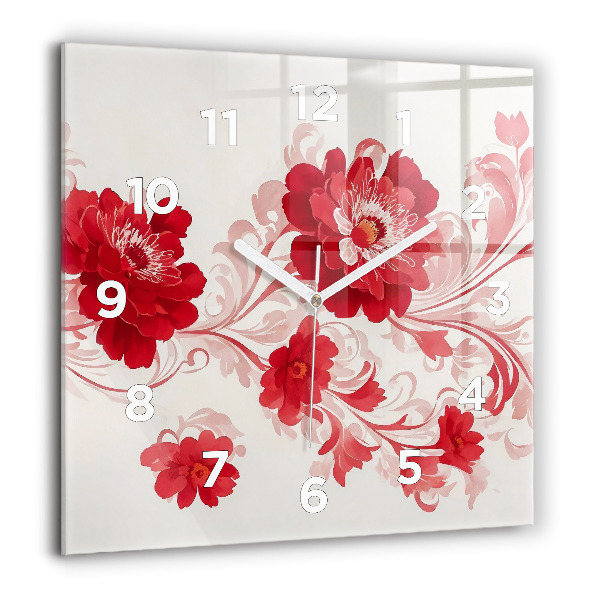 Square wall clock Red flowers