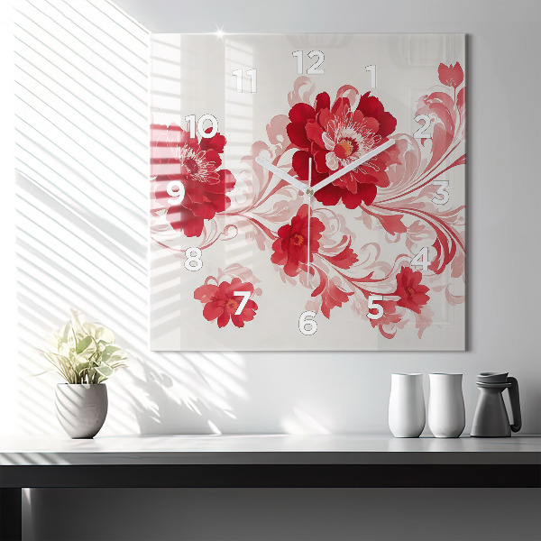Square wall clock Red flowers