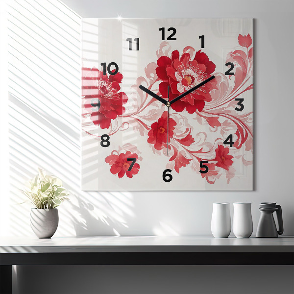 Square wall clock Red flowers
