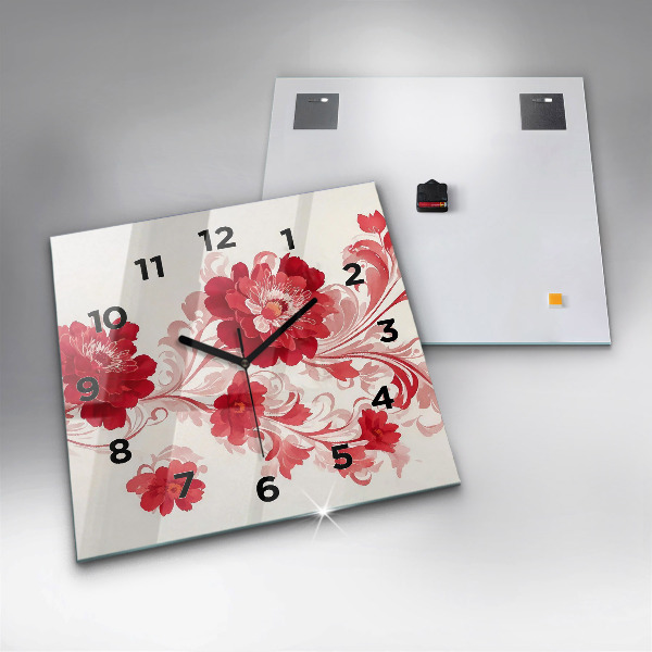 Square wall clock Red flowers