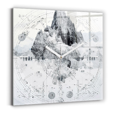Square wall clock Cartoon mountains