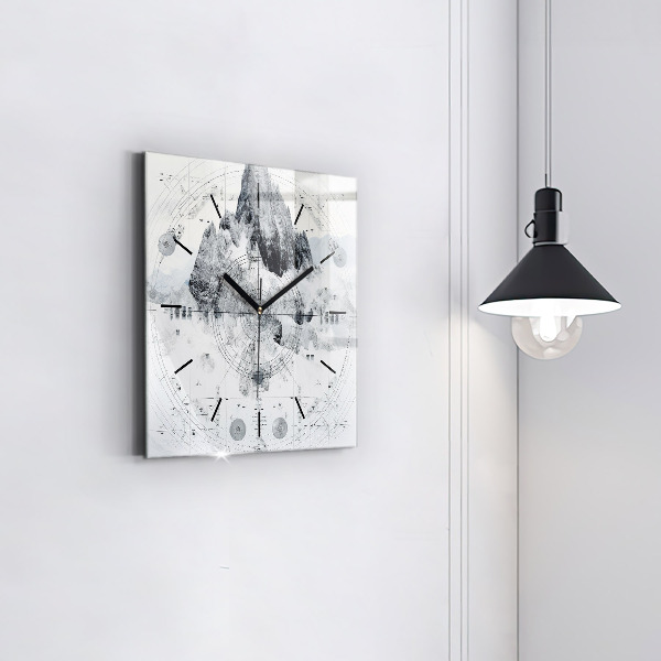 Square wall clock Cartoon mountains