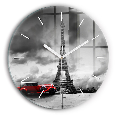 Round glass wall clock Effel Tower Paris