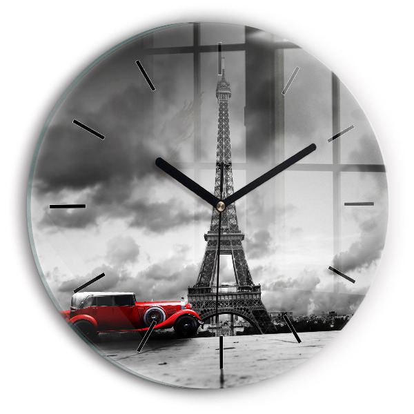 Round glass wall clock Effel Tower Paris