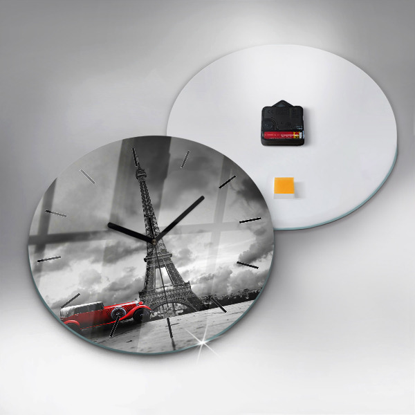 Round glass wall clock Effel Tower Paris