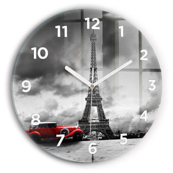 Round glass wall clock Effel Tower Paris
