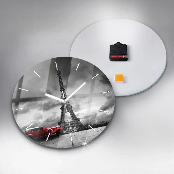 Round glass wall clock Effel Tower Paris