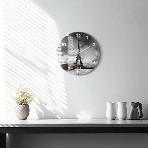 Round glass wall clock Effel Tower Paris