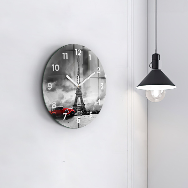 Round glass wall clock Effel Tower Paris