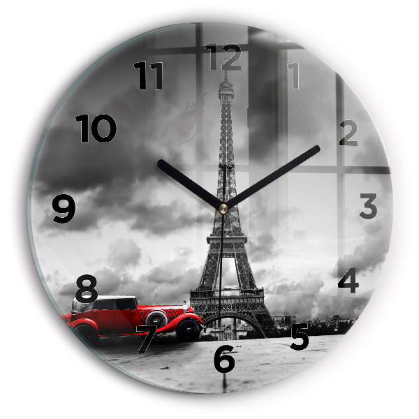 Round glass wall clock Effel Tower Paris