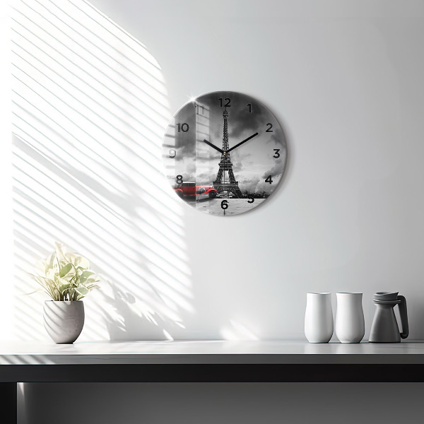 Round glass wall clock Effel Tower Paris