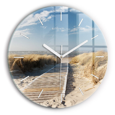 Round glass wall clock View of the beach