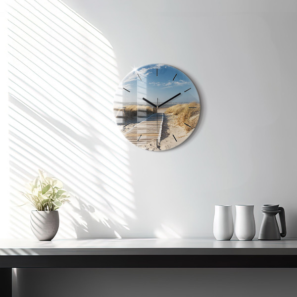 Round glass wall clock View of the beach