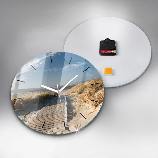 Round glass wall clock View of the beach